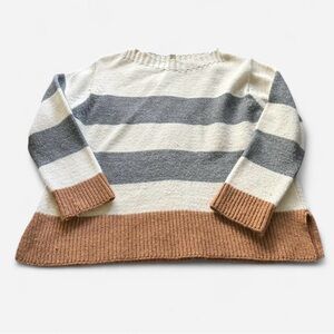 Striped Crew Neck Sweater - Cream, Gray, and Tan